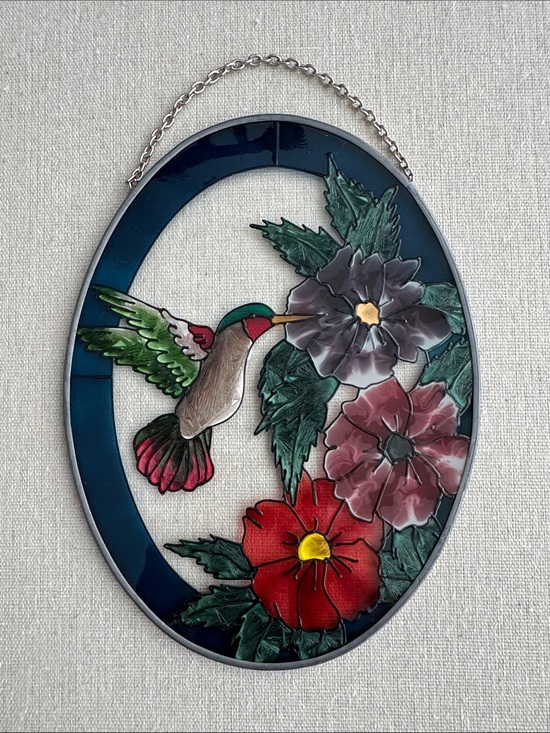 Other - Hummingbird & Floral Stained Glass Wall Art - Multicolor
